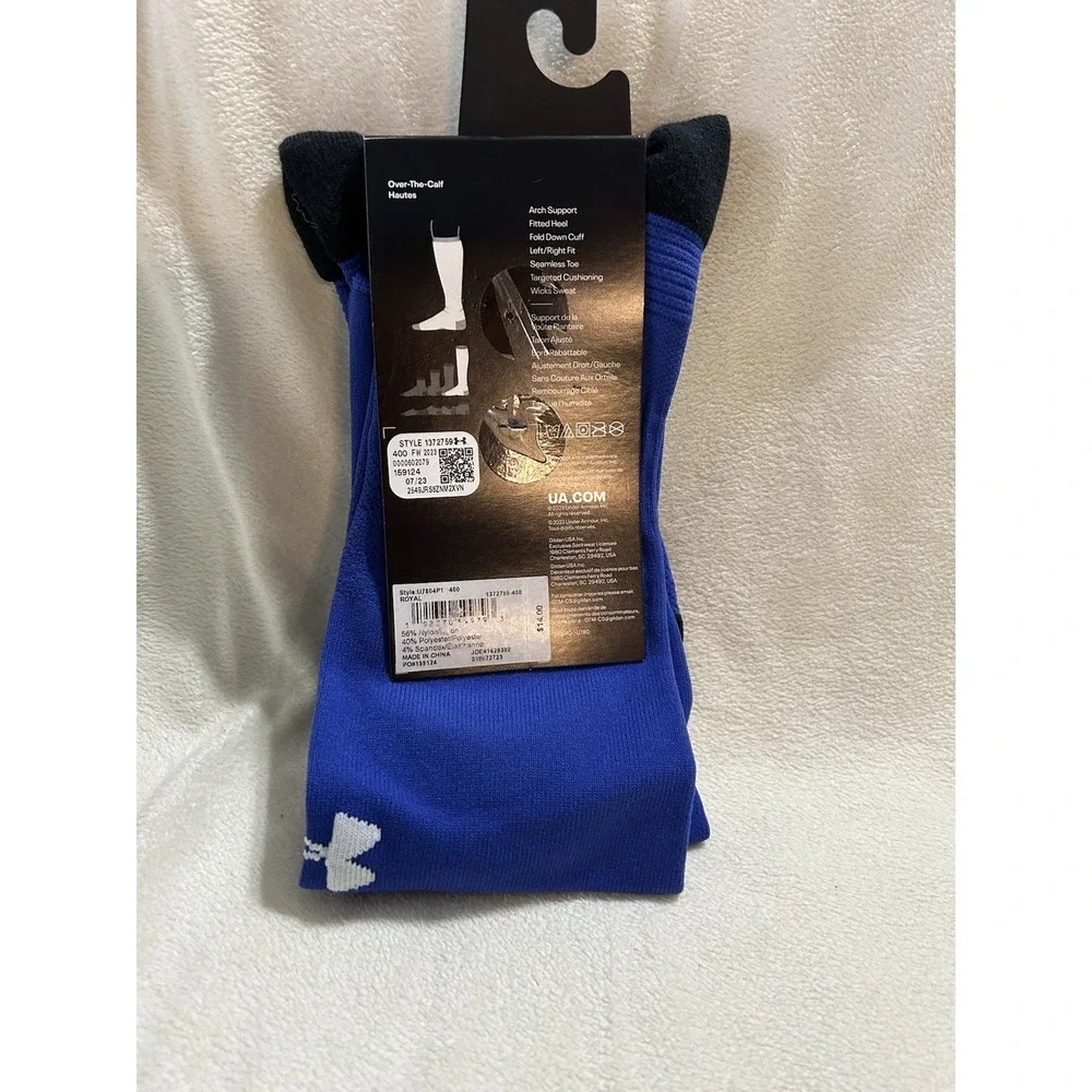 Under Armour Socks Royal Blue Cushioned UA Soccer Over-the-Calf Logo Men 7-8.5